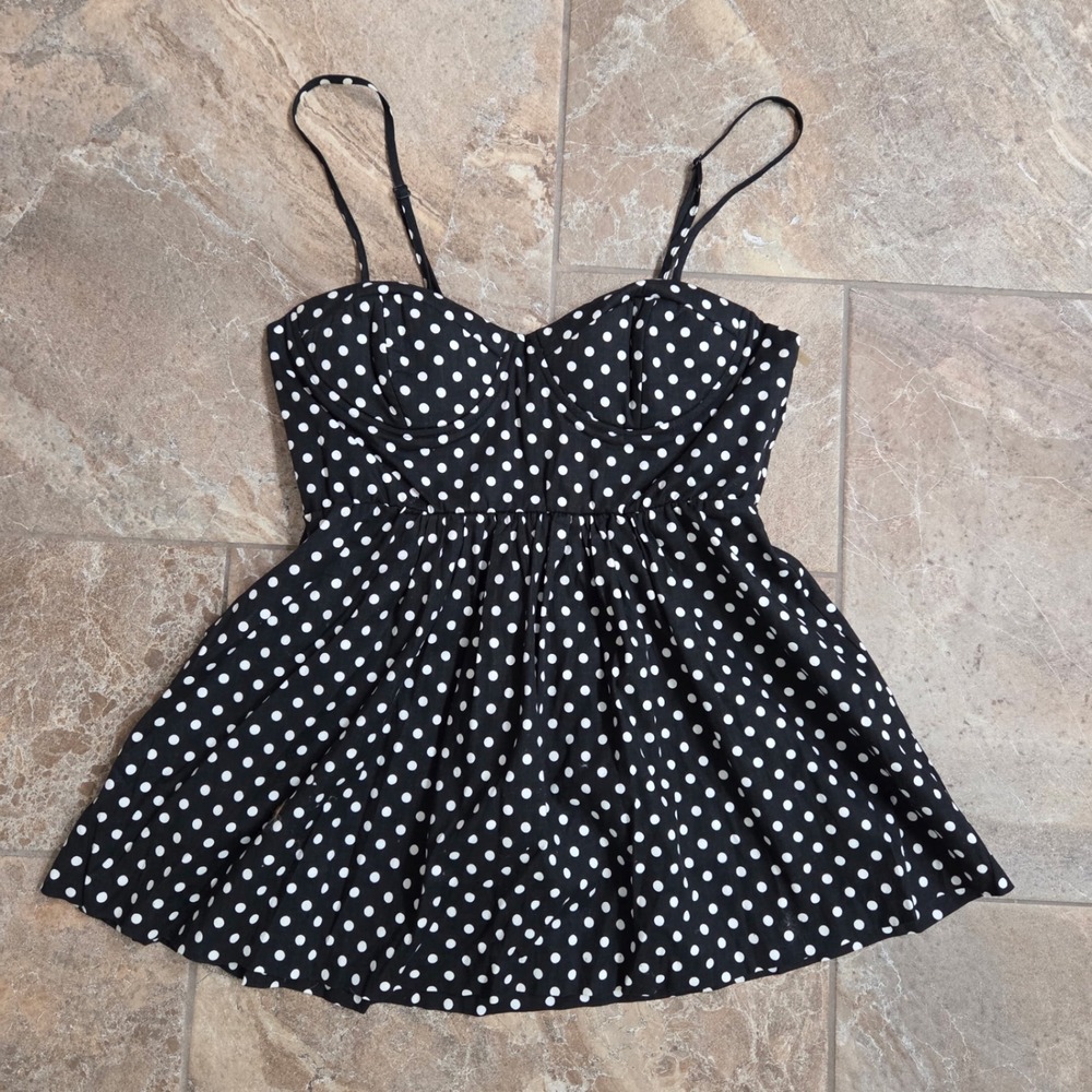Forever 21 Black White Polka Dot Smocked Bodice Cami Top Women's S